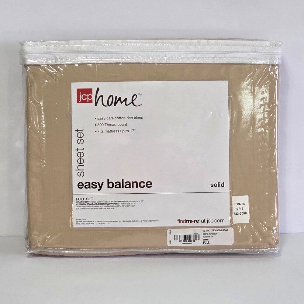 JCPenney Home Easy Balance 300 Thread Count Full Sheet Set – Linen